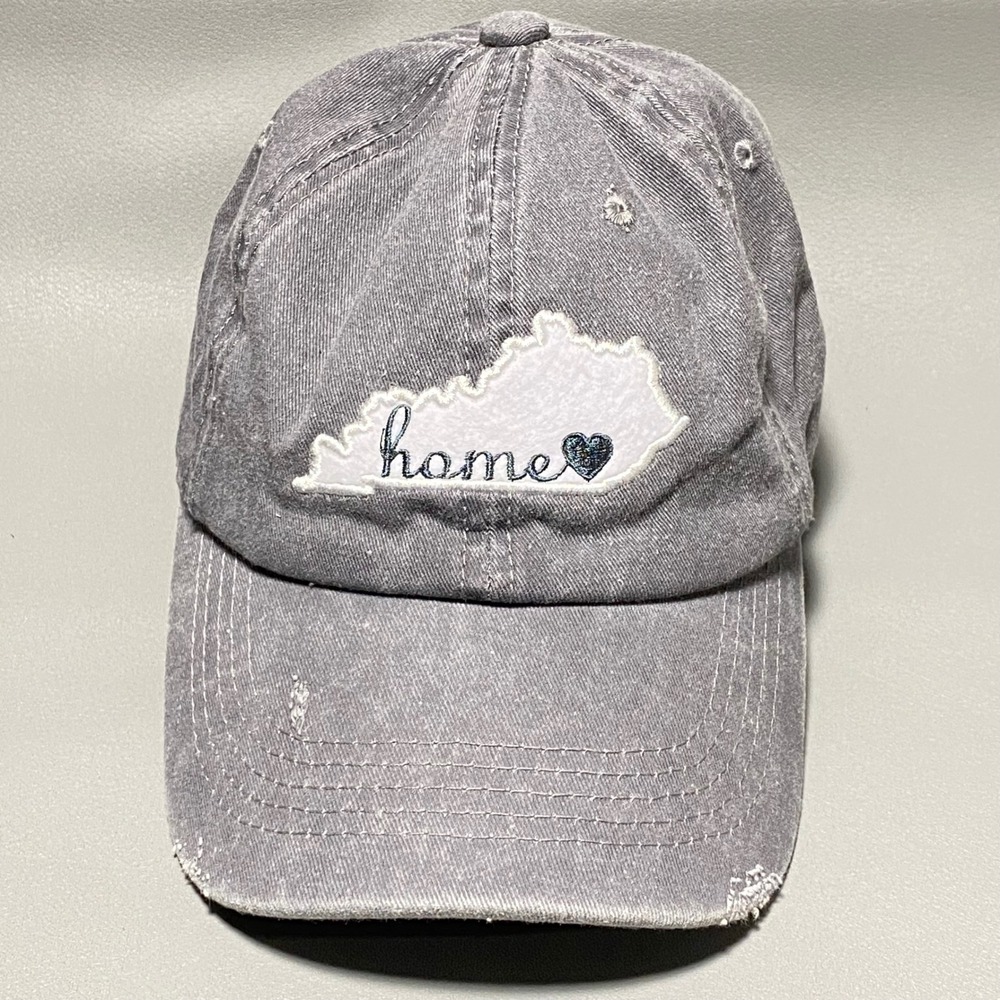 Home Free Kentucky State Home Heart Grey Distressed Adjustable Dad Hat‎ Cap
